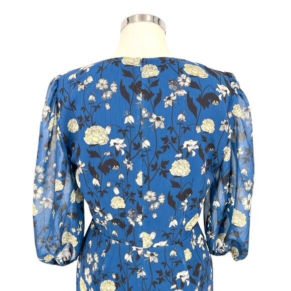 Halogen Floral Wrap Draped Dress Blue Black White Size Medium - Picture 8 of 13